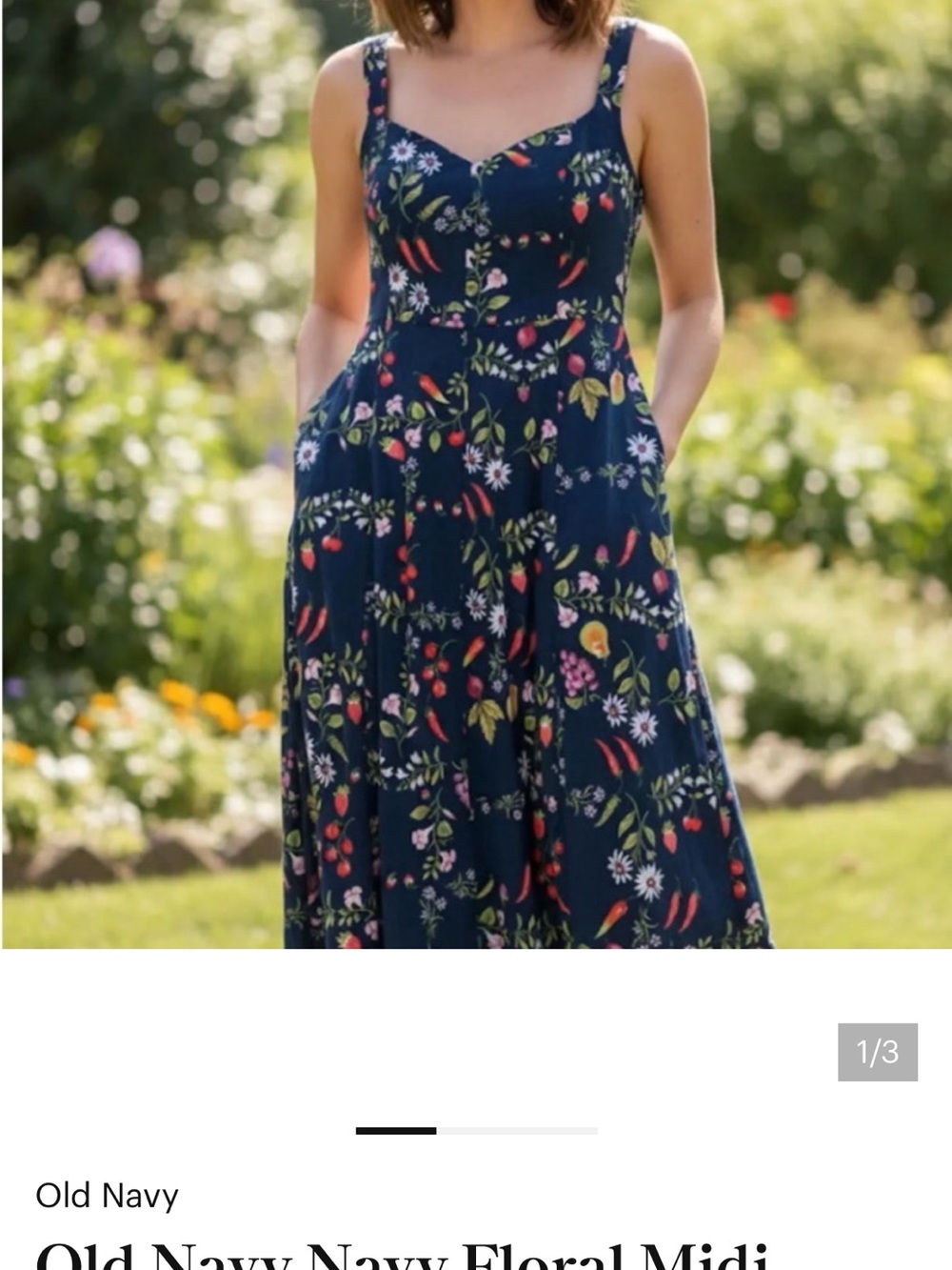 Old Navy Navy Floral Midi Dress with Straps